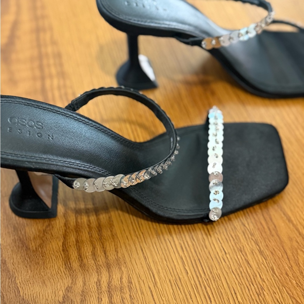 ASOS Black Heeled Sandals with Silver Accents size 8.5